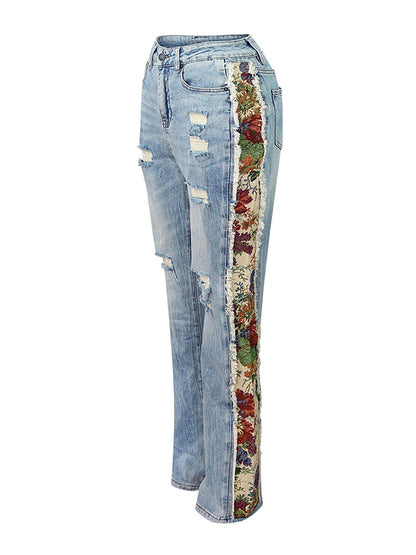 Floral Fusion Contrast Denim Set