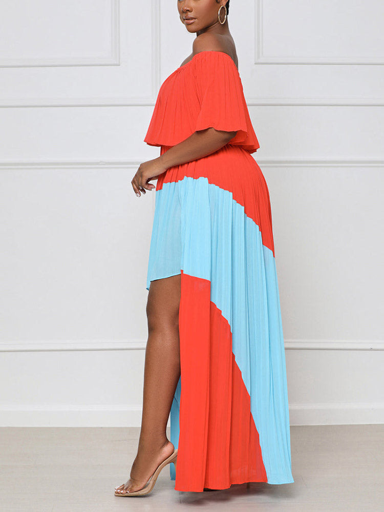 Off Shoulder Ruffle Pleated Dress - ECHOINE