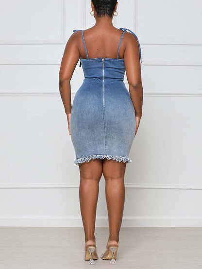 Ombre Denim Mini Dress - ECHOINE