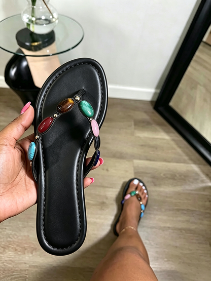 Gemstone Flat Thong Sandals