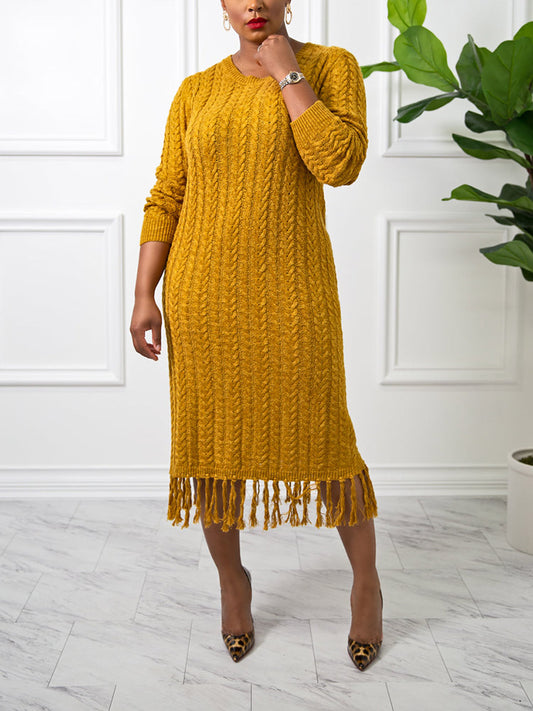 Fringe Knit Sweater Dress - ECHOINE