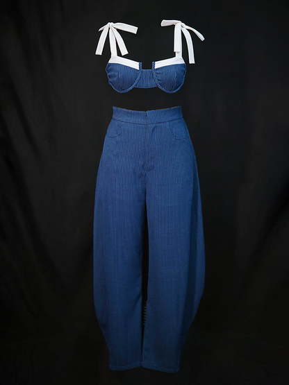 Pinstripe Crop Top & Wide Pants Set