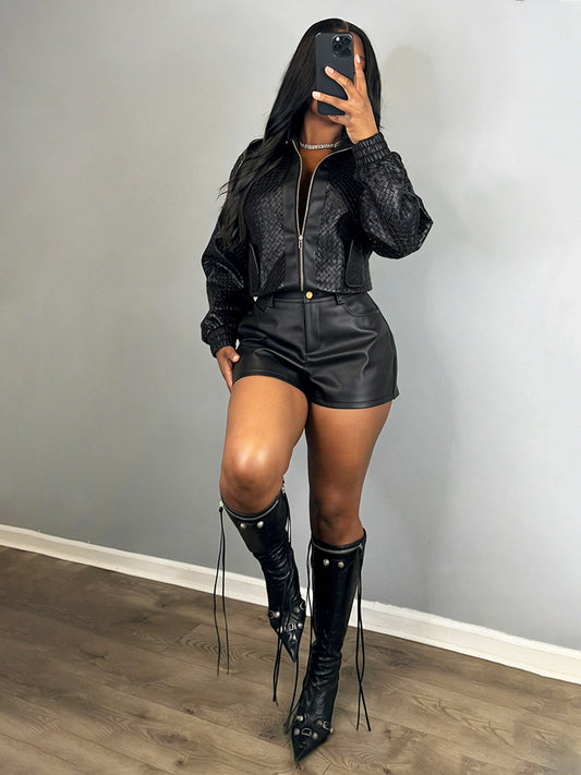 Leather Braid Jacket & Shorts Set