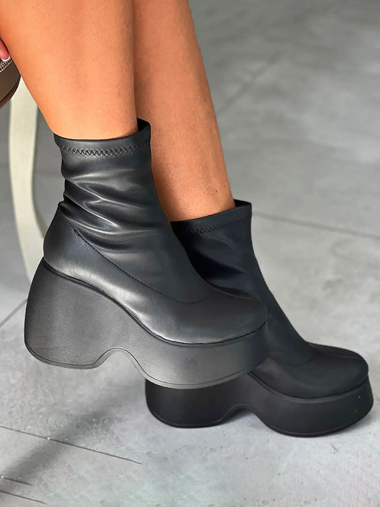 Wedge Heel Platform Boots - ECHOINE