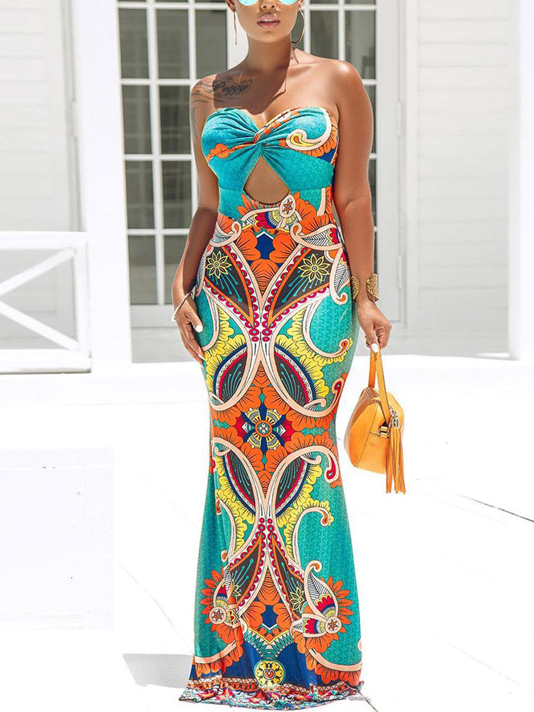 Vacation Strapless Print Beach Dress - ECHOINE