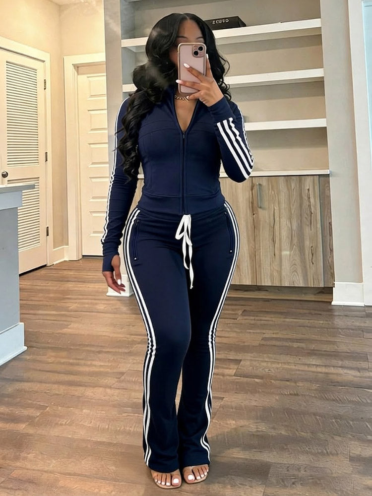 Athleisure Stripe Flare Tracksuit Set