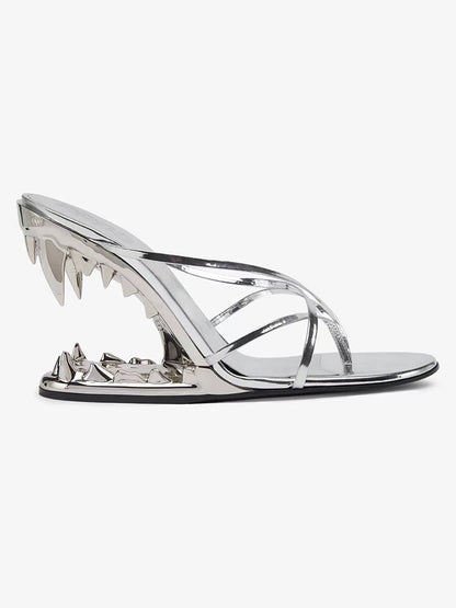 Metallic Teeth Jaw Wedge Thong Sandals