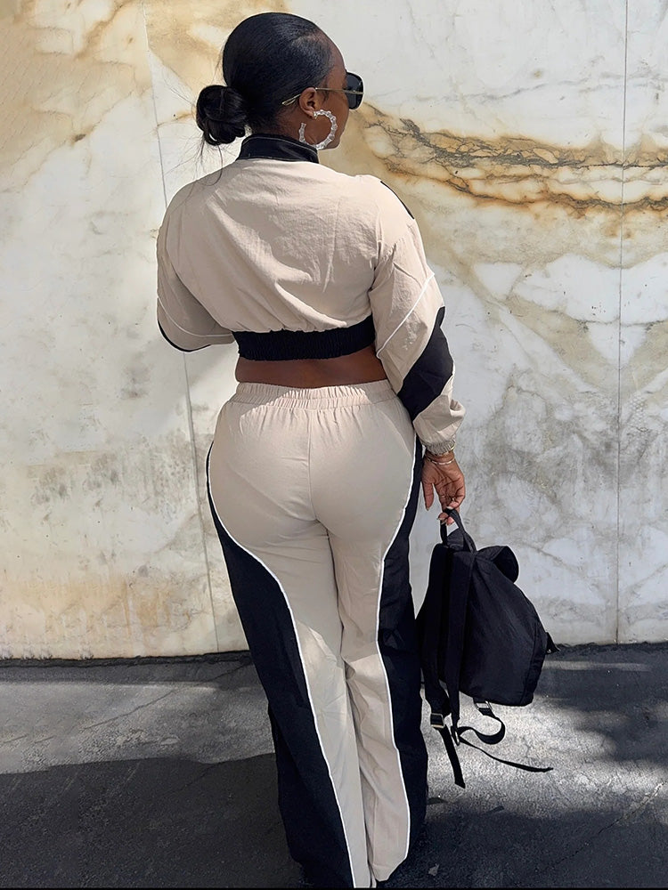 Colorblock Cropped Jacket & Track Pant Set