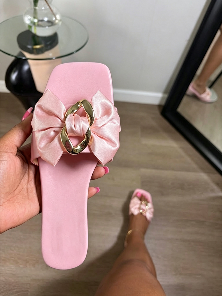Satin Bow Flat Sandals