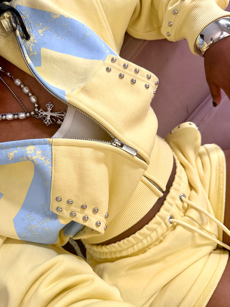 Studded Hoodie Jacket & Shorts Set