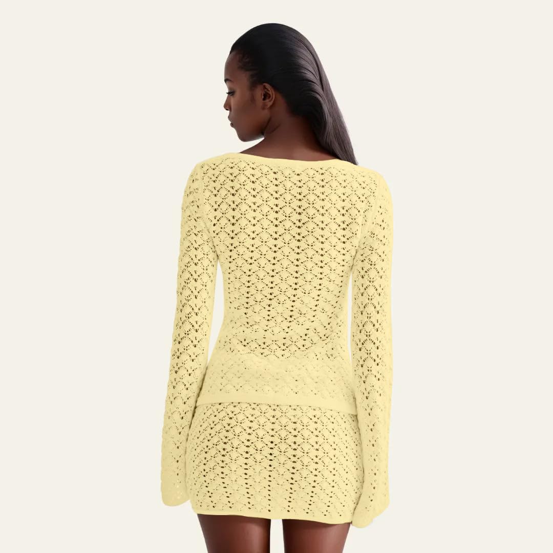 Crochet Knit Top Skirt Set