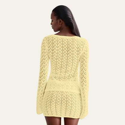 Crochet Knit Top Skirt Set