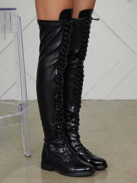 Lace Up PU Leather Boots - ECHOINE