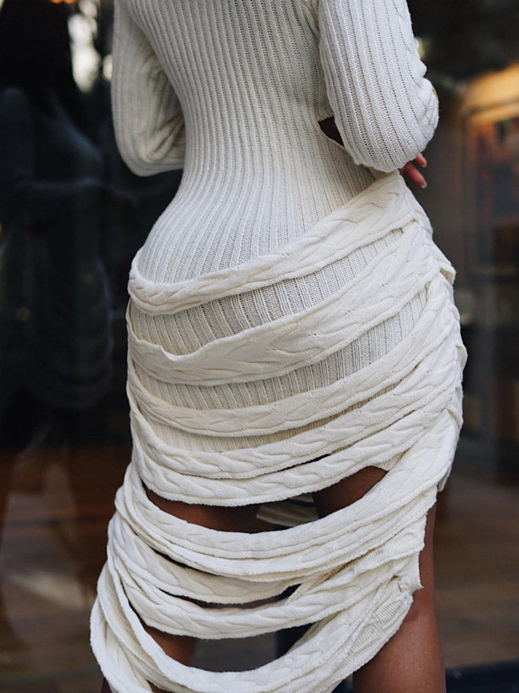 Knit Cutout Waist Draped Dress - ECHOINE