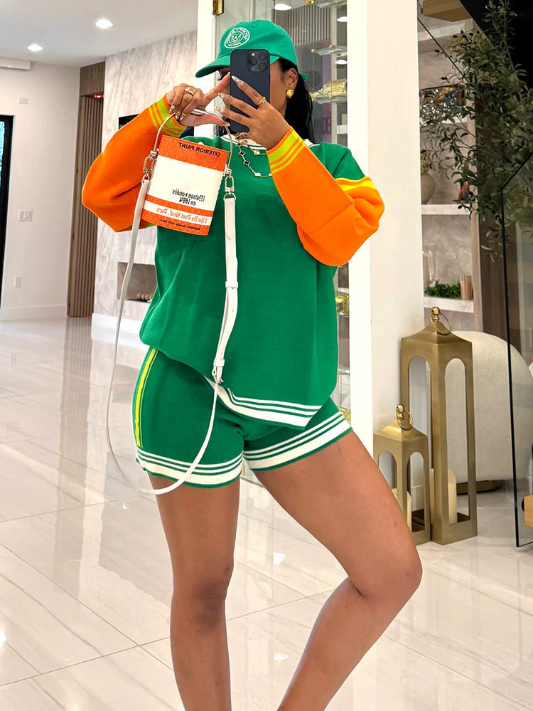 Colorblock Knit Shorts Set