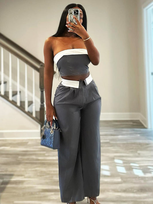 Contrast Tube Top & Pants Set