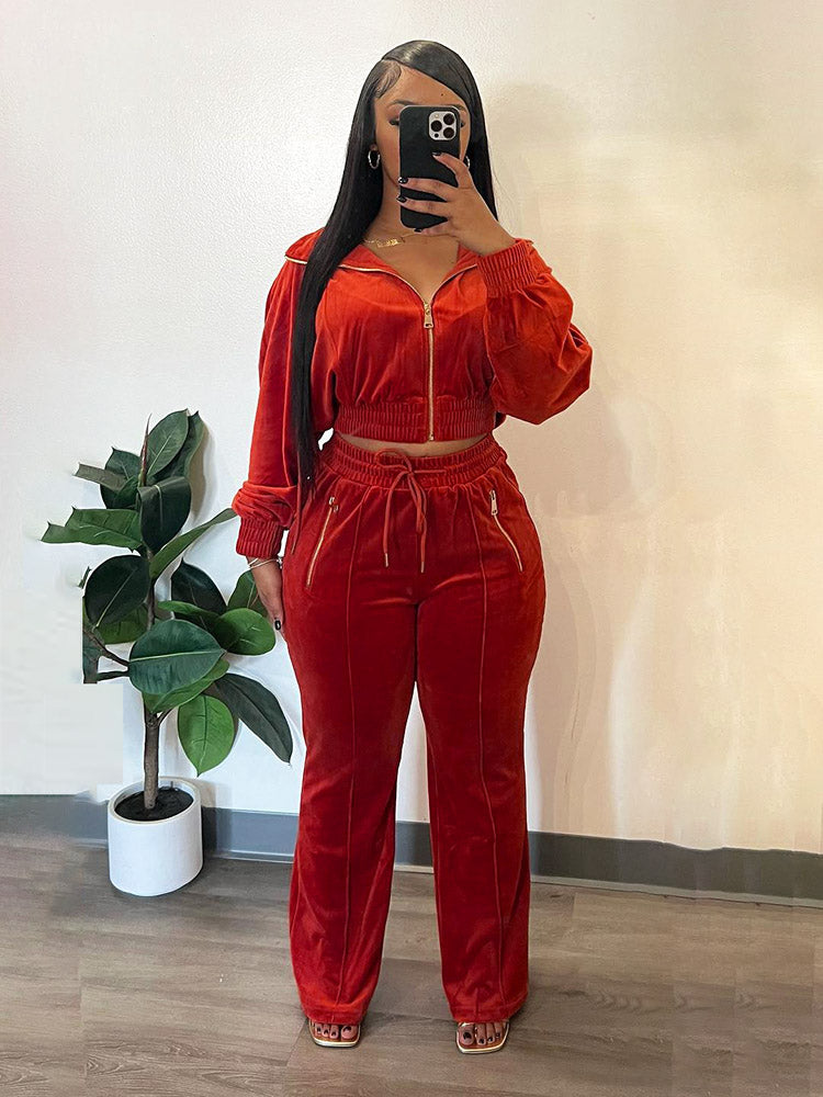 Velour Zip Jackets & Pants Set