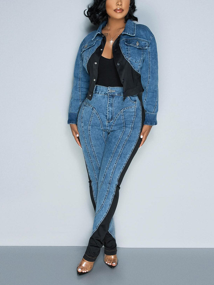 Color Contrast Denim Jacket & Jeans – ECHOINE
