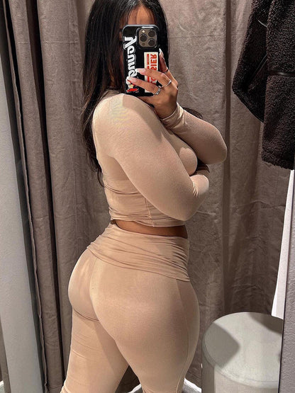 Contrast Lace Crop Top & Flare Pants Lounge Set