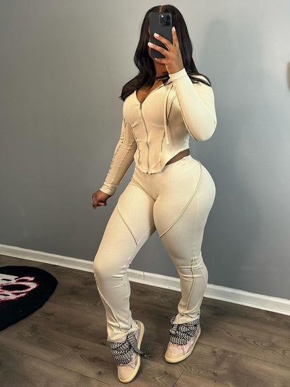 Ribbed Hoodie Top & Leggings Set