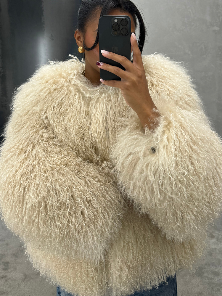 Cloud Mongolian Fur Jacket