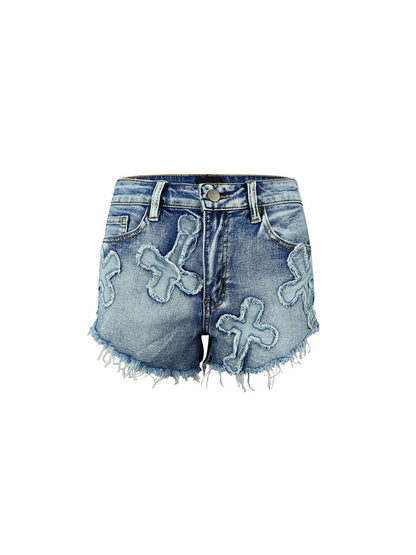 Cross Denim Jacket Shorts Set - ECHOINE