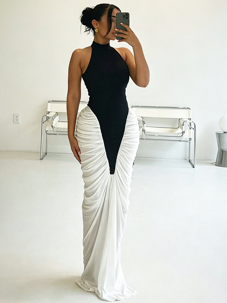 Halter Ruched Maxi Dress