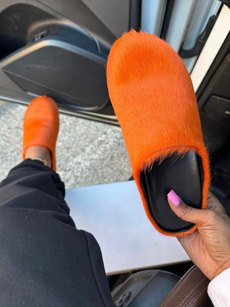 Fur Slip-On Flat Slides