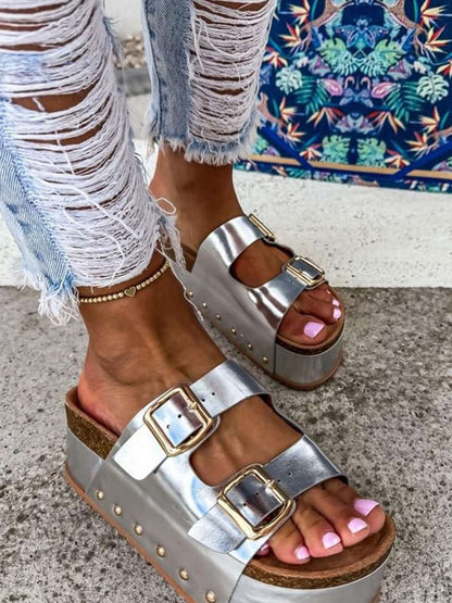 Double Buckle Strap Platform Sandals