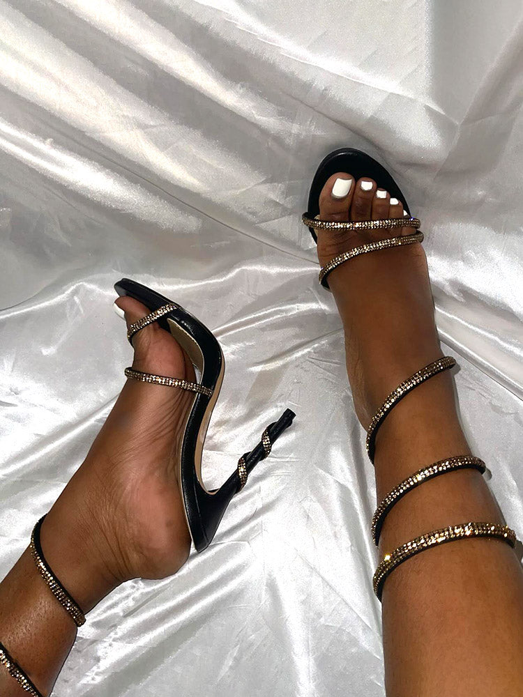 Rhinestone Ankle-Wrap Sandals - ECHOINE