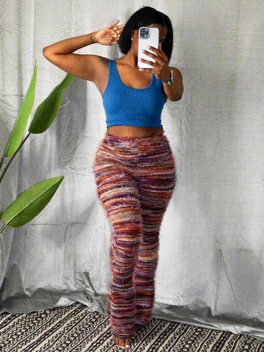 Striped Fuzzy Flare Pants - ECHOINE