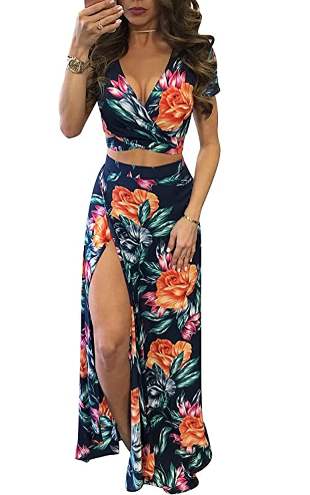 Floral Printed Slit Skirt Set