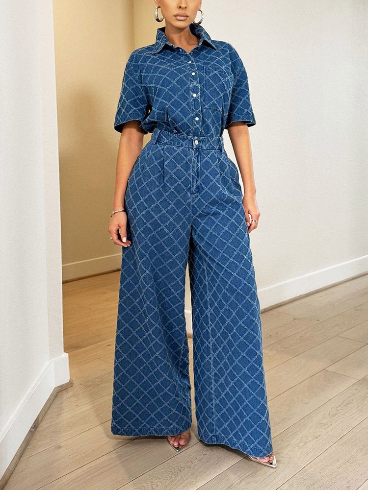 Quilted Textured Denim Set - ECHOINE