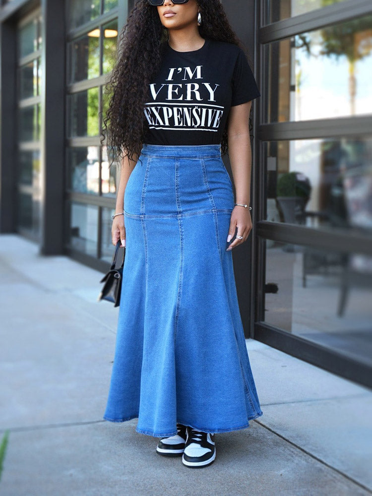 Ripple Denim Midi Skirt - ECHOINE