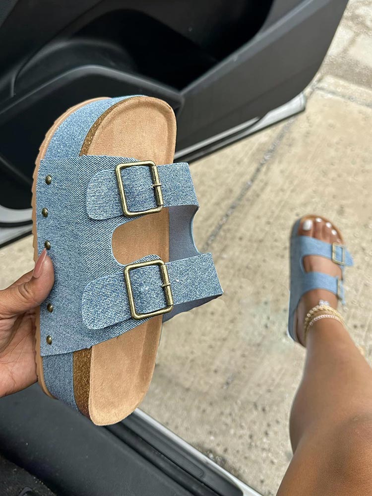 Double Buckle Strap Platform Sandals - ECHOINE