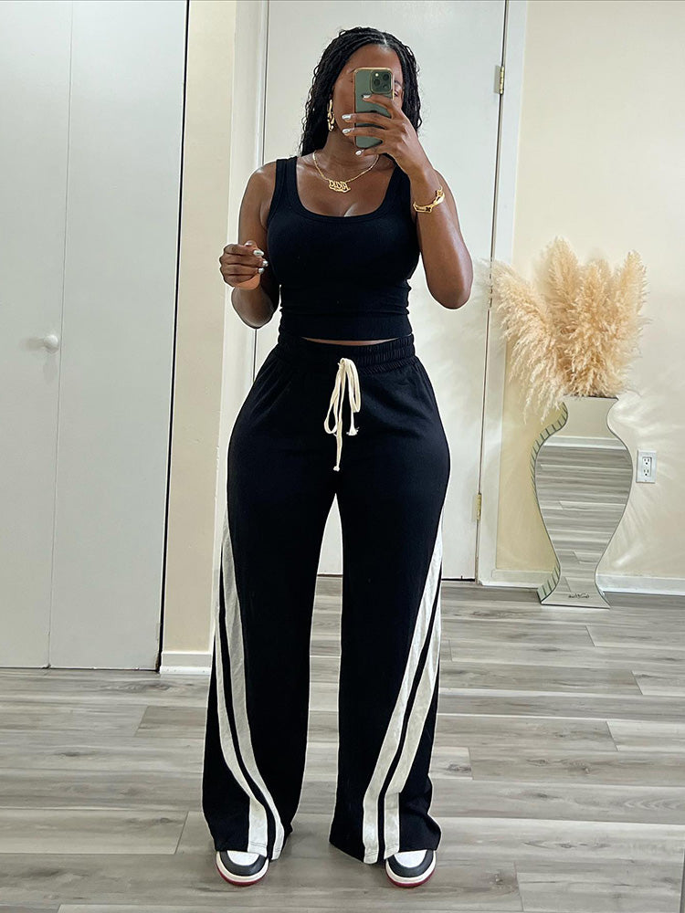 Contrast Wide Leg Joggers - ECHOINE