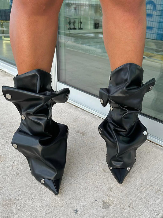 Leather Press Stud Ankle Boots - ECHOINE