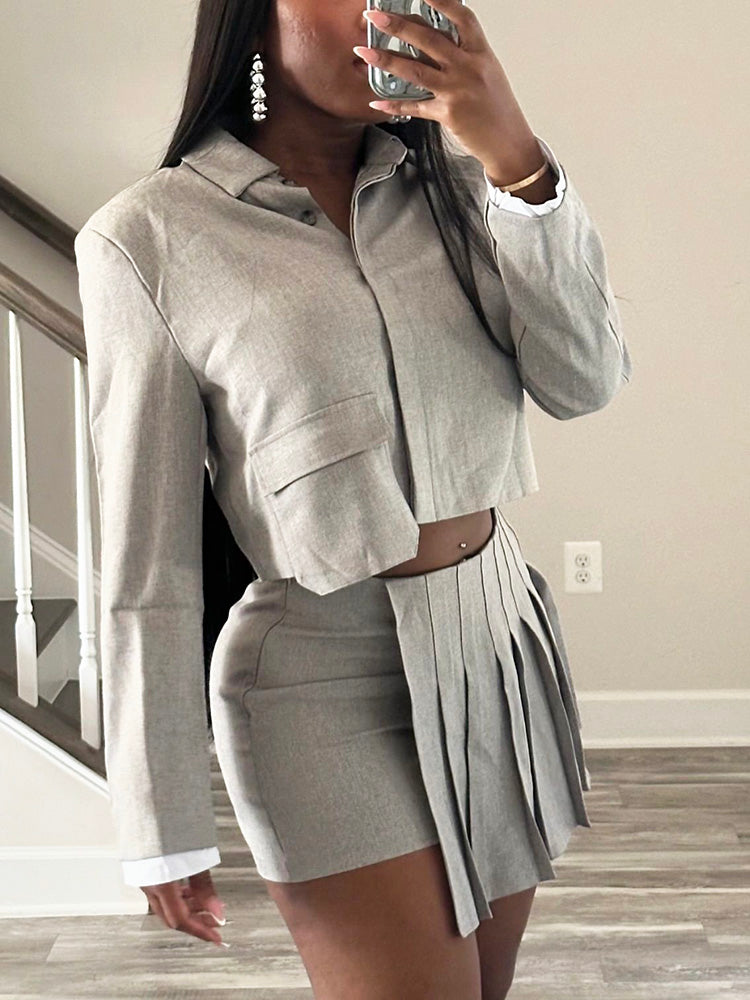 Crop Blazer & Pleated Skort Set