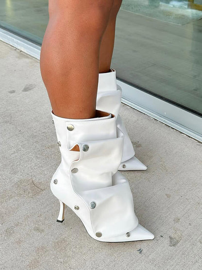 Leather Press Stud Ankle Boots