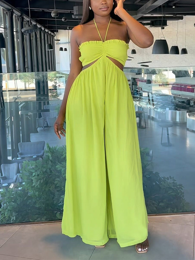 Halter Cutout Wide Leg Jumpsuit