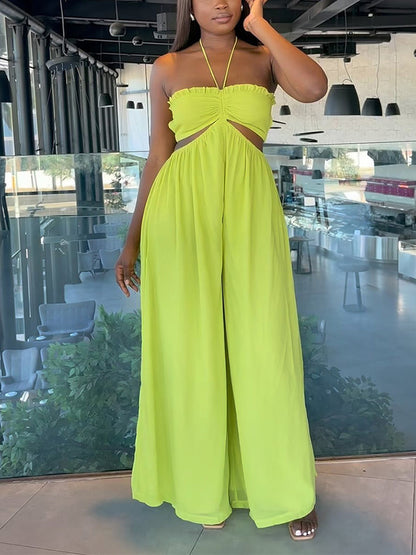 Halter Cutout Wide Leg Jumpsuit