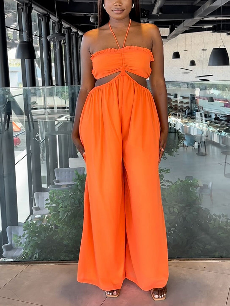 Halter Cutout Wide Leg Jumpsuit