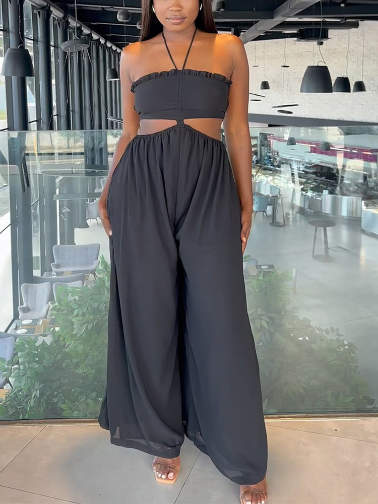 Halter Cutout Wide Leg Jumpsuit