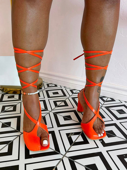 Open Toe Lace-Up Sandals - ECHOINE