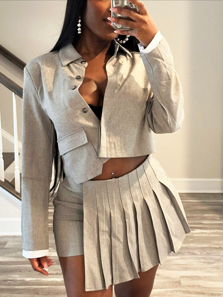 Crop Blazer & Pleated Skort Set