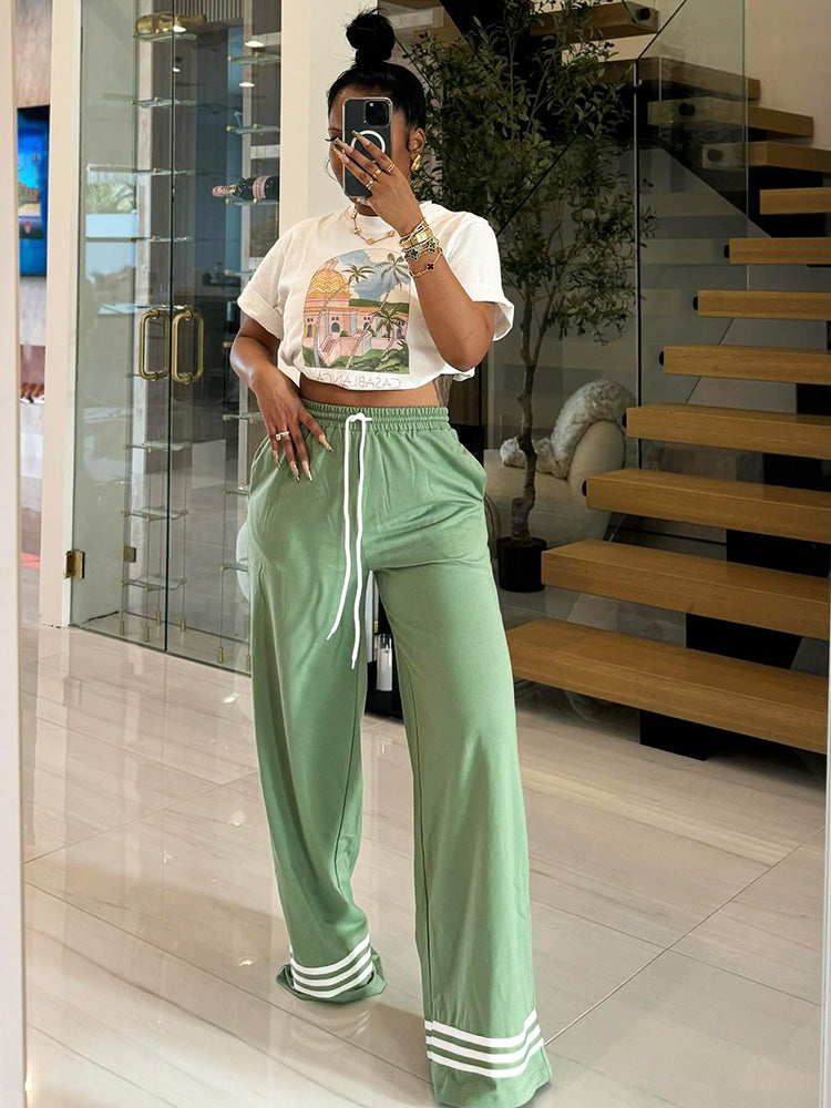 Contrast Wide Leg Pants