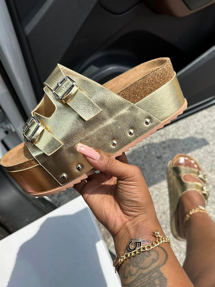 Double Buckle Strap Platform Sandals