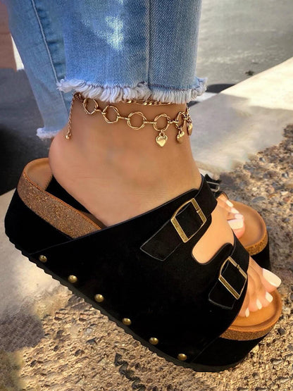 Double Buckle Strap Platform Sandals