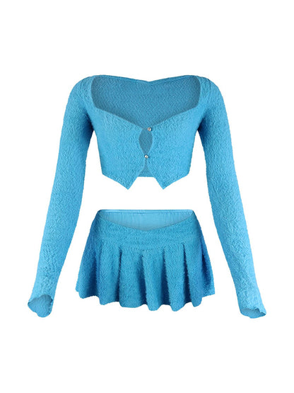 Fuzzy Cardigan Top & Skirt Set