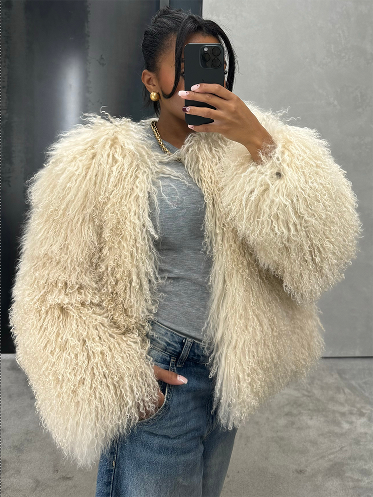 Cloud Mongolian Fur Jacket